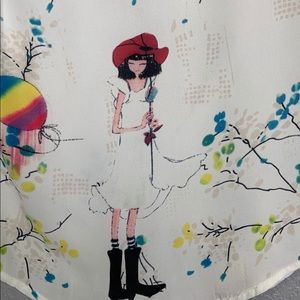 Korean graphic blouse with girl in boots & balloon